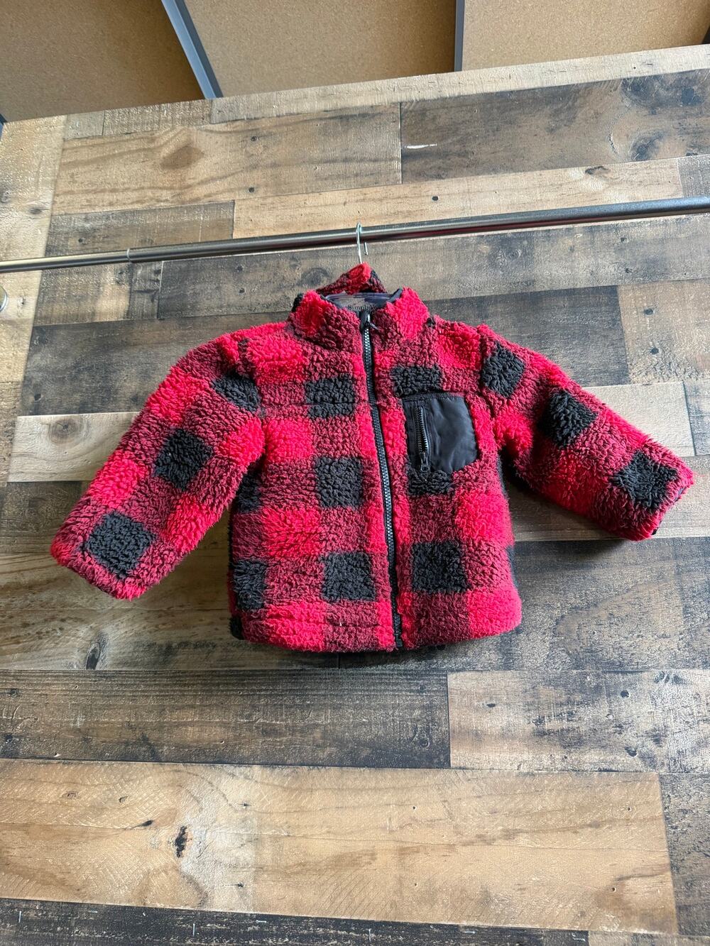 Wonder Nation Toddler 2T Red/ Black Buffalo Plaid Sherpa Fleece Jacket/ Hat Set